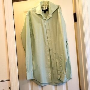Pronto uomo slim fit button down green shirt neck sz 15 1/2. 32/33